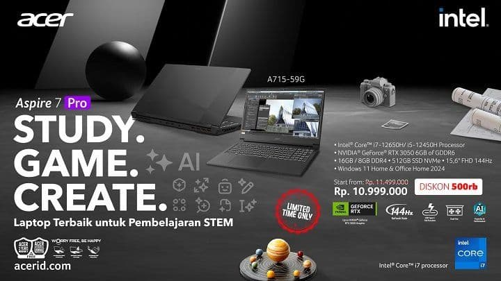 Acer Aspire 7 Pro, Laptop Gaming Terjangkau Mulai 10 Jutaan