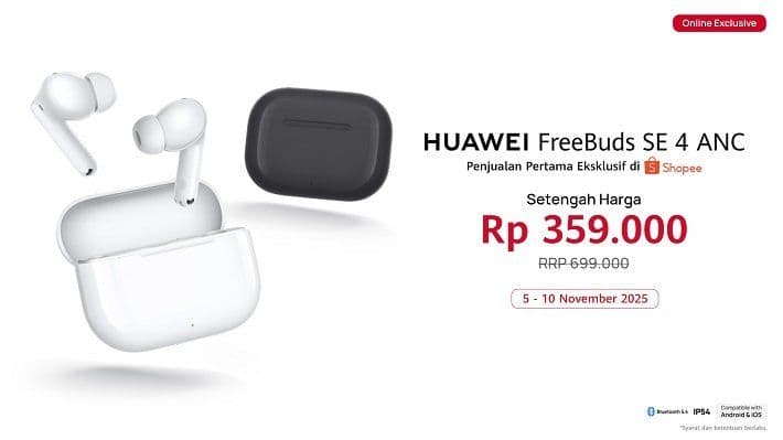 Huawei FreeBuds SE 4 ANC Resmi Dijual, ANC 50 dB Harga Rp359 Ribu