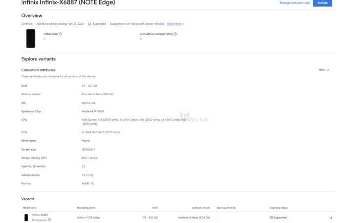 Infinix Note Edge dan XPAD 30E Muncul di Database Google Play Console