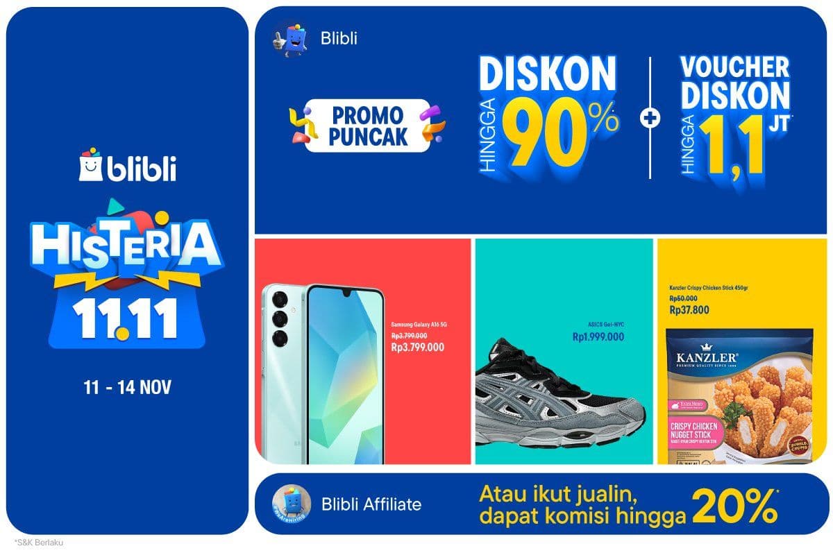 Puncak Blibli Histeria 11.11 Ada Voucher dan Diskon Hingga 90%