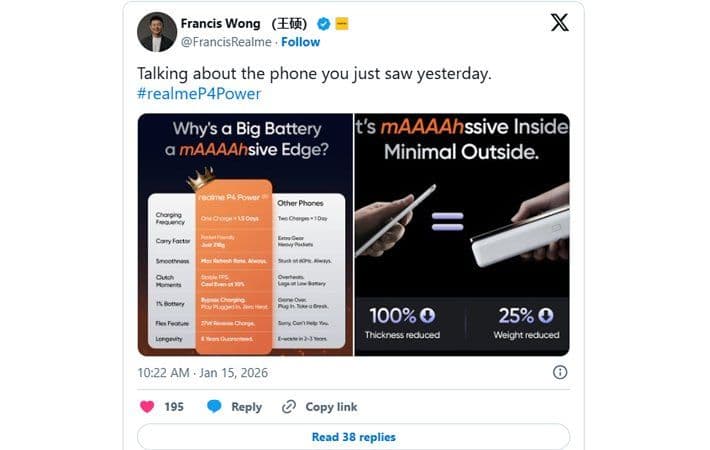 realme P4 Power 5G Dikonfirmasi Andalkan Fitur Bypass Charging