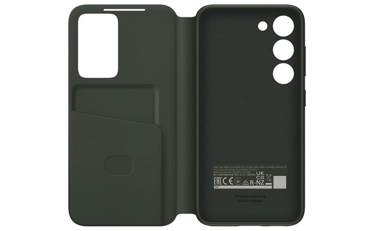 Wallet/folio case kulit dengan slot kartu dan mode stand – tampak terbuka