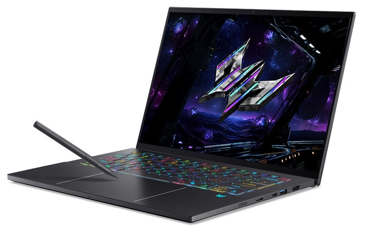 Predator Triton 14 AI dengan layar OLED 14,5 inci menyala di meja kerja kreator