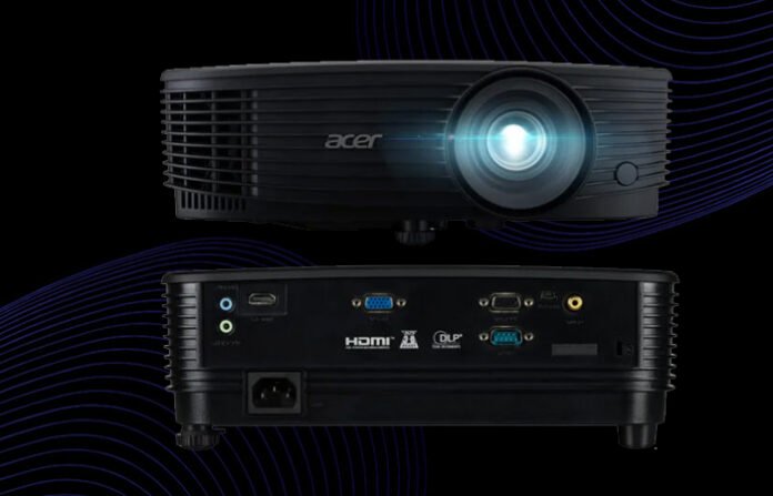 Proyektor Acer BS-322 tampak depan dengan desain ringkas berwarna hitam