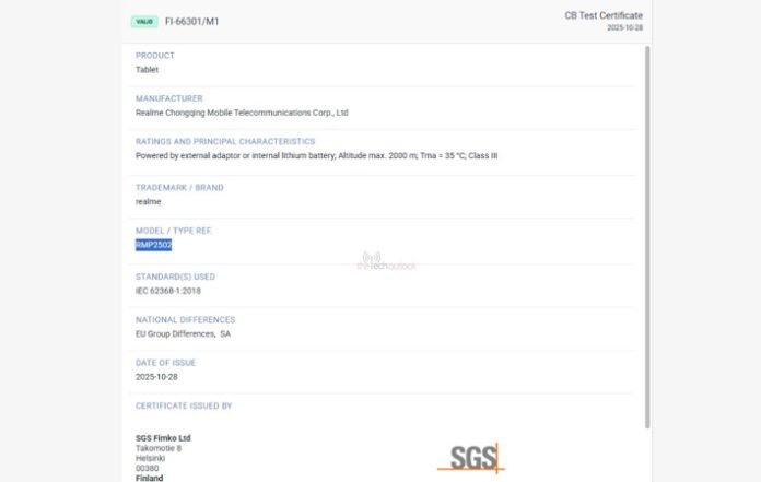 Tablet Baru realme muncul di Basis Data Sertifikasi SGS
