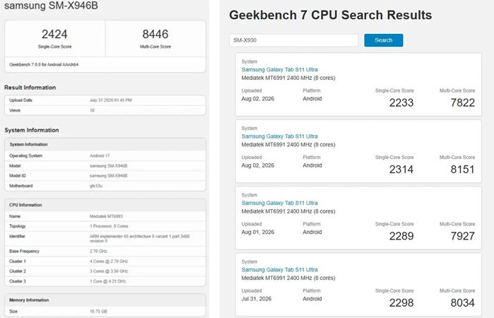 Galaxy Tab S12 Ultra Bawa Dimensity 9500, Skor Geekbench Terungkap